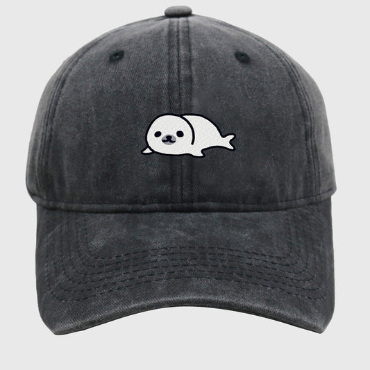 Anna-Kaci Women's Vintage Washed Baseball Cap with Cute Seal Embroidery