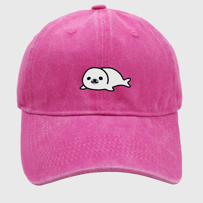 Anna-Kaci Women's Vintage Washed Baseball Cap with Cute Seal Embroidery
