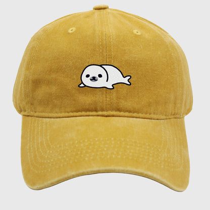 Anna-Kaci Women's Vintage Washed Baseball Cap with Cute Seal Embroidery