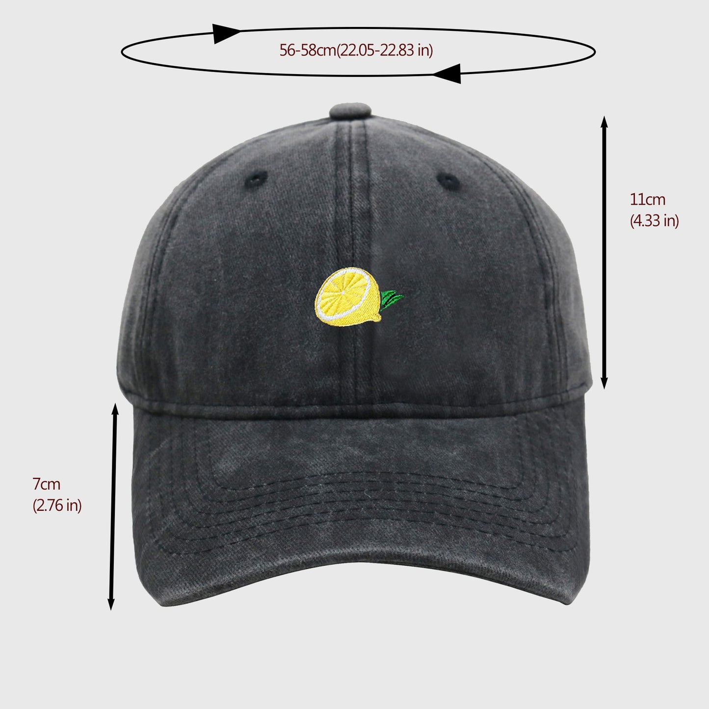 Anna-Kaci Women's Vintage Washed Baseball Cap with Lemon Embroidery