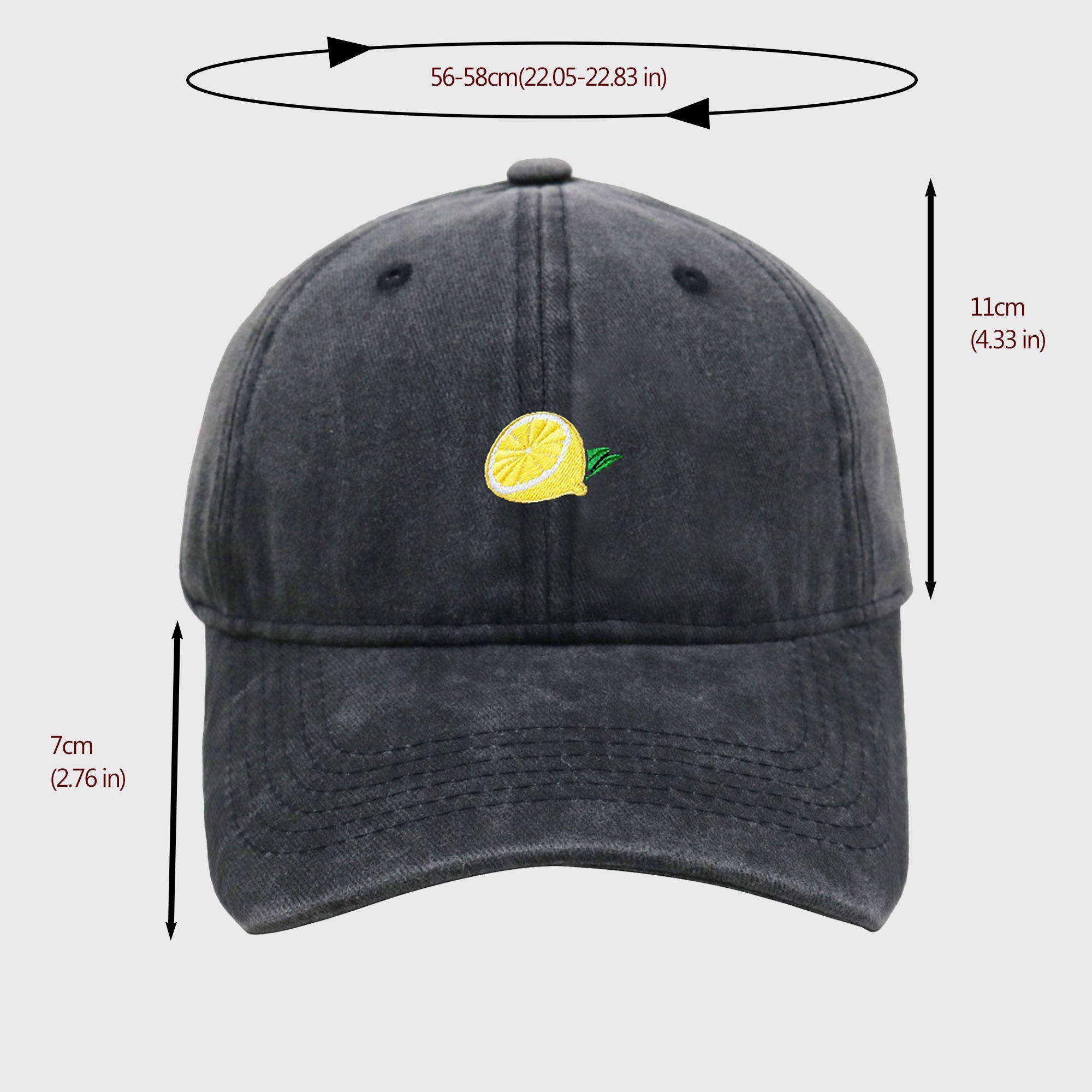 Anna-Kaci Women's Vintage Washed Baseball Cap with Lemon Embroidery