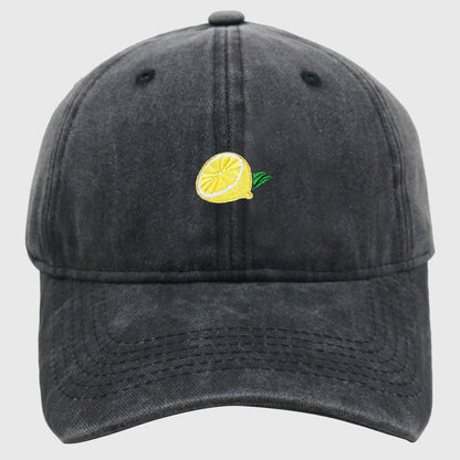 Anna-Kaci Women's Vintage Washed Baseball Cap with Lemon Embroidery