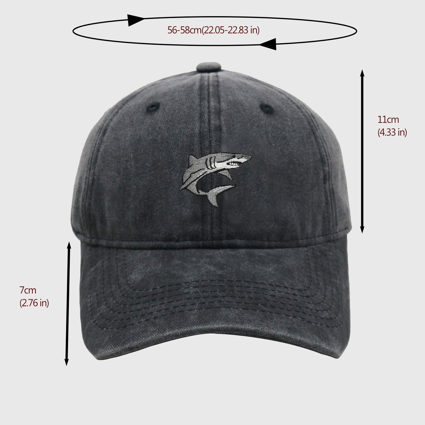 Anna-Kaci Women's Vintage Washed Baseball Cap with Shark Embroidery