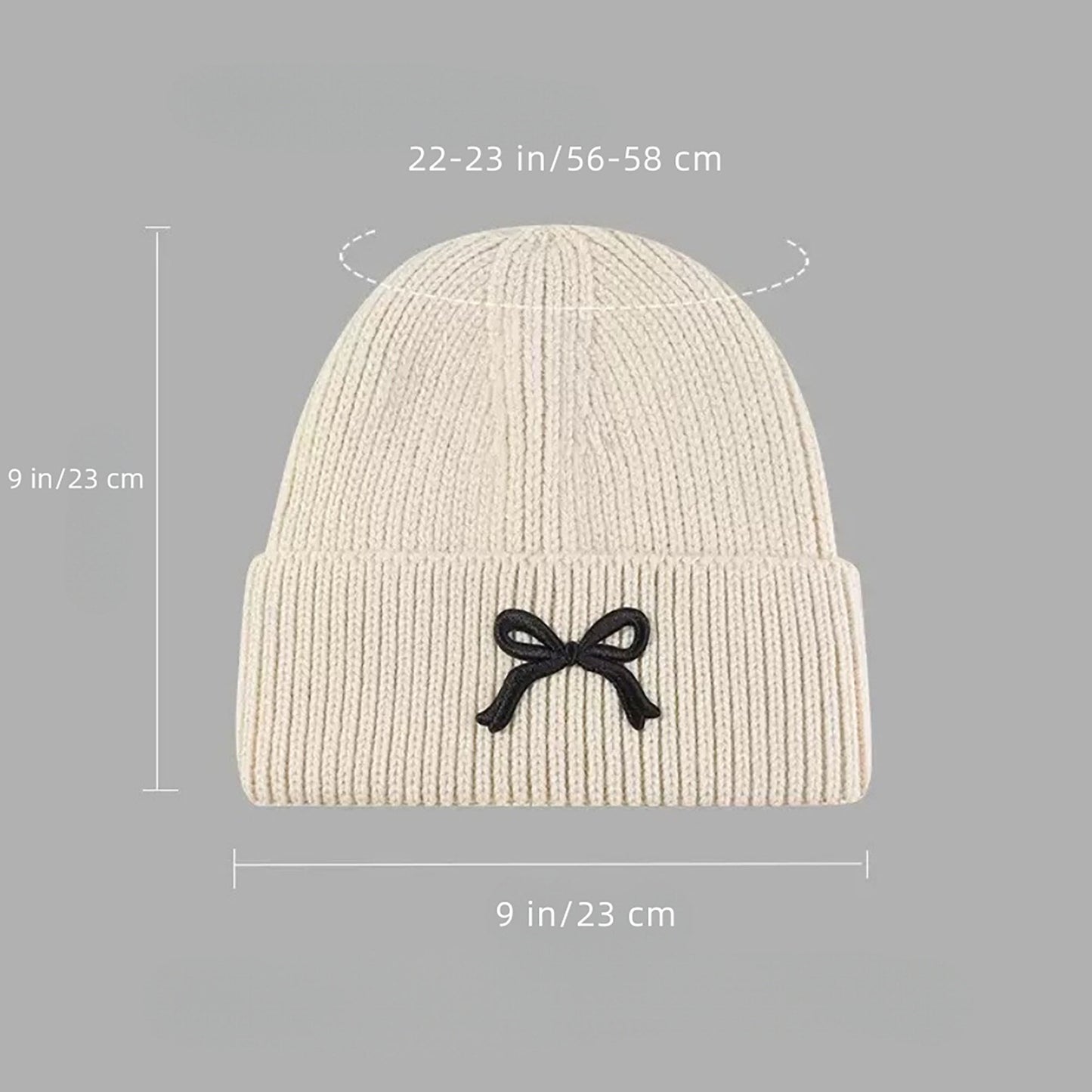 Anna-Kaci Women's Ribbed Knit Beanie Hat with Folded Cuff and Embroidered Bow Detail