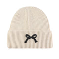 Anna-Kaci Women's Ribbed Knit Beanie Hat with Folded Cuff and Embroidered Bow Detail