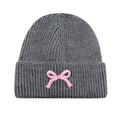 Anna-Kaci Women's Ribbed Knit Beanie Hat with Folded Cuff and Embroidered Bow Detail