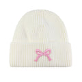 Anna-Kaci Women's Ribbed Knit Beanie Hat with Folded Cuff and Embroidered Bow Detail