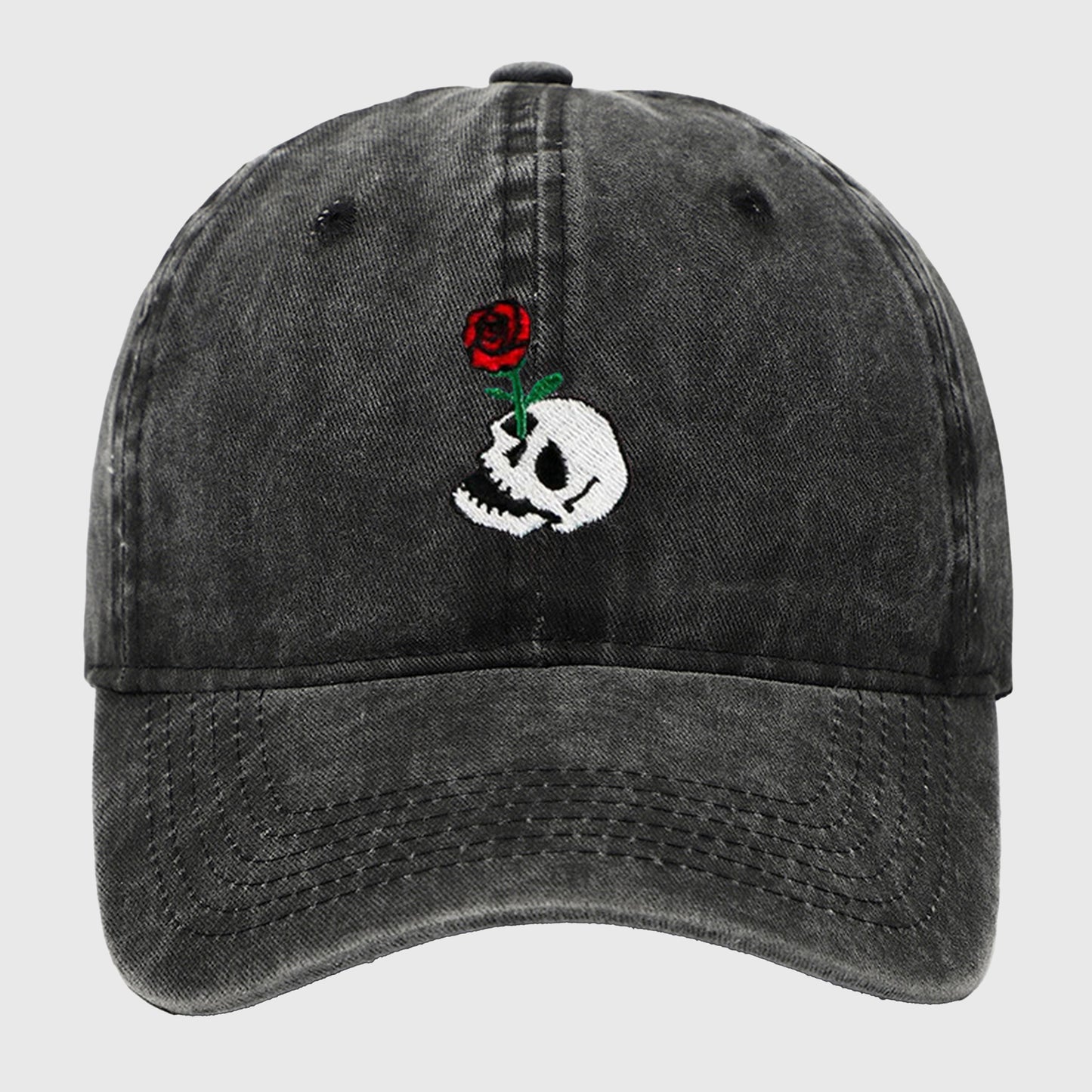 Anna-Kaci Women's Vintage Washed Baseball Cap with Skull and Rose Embroidery