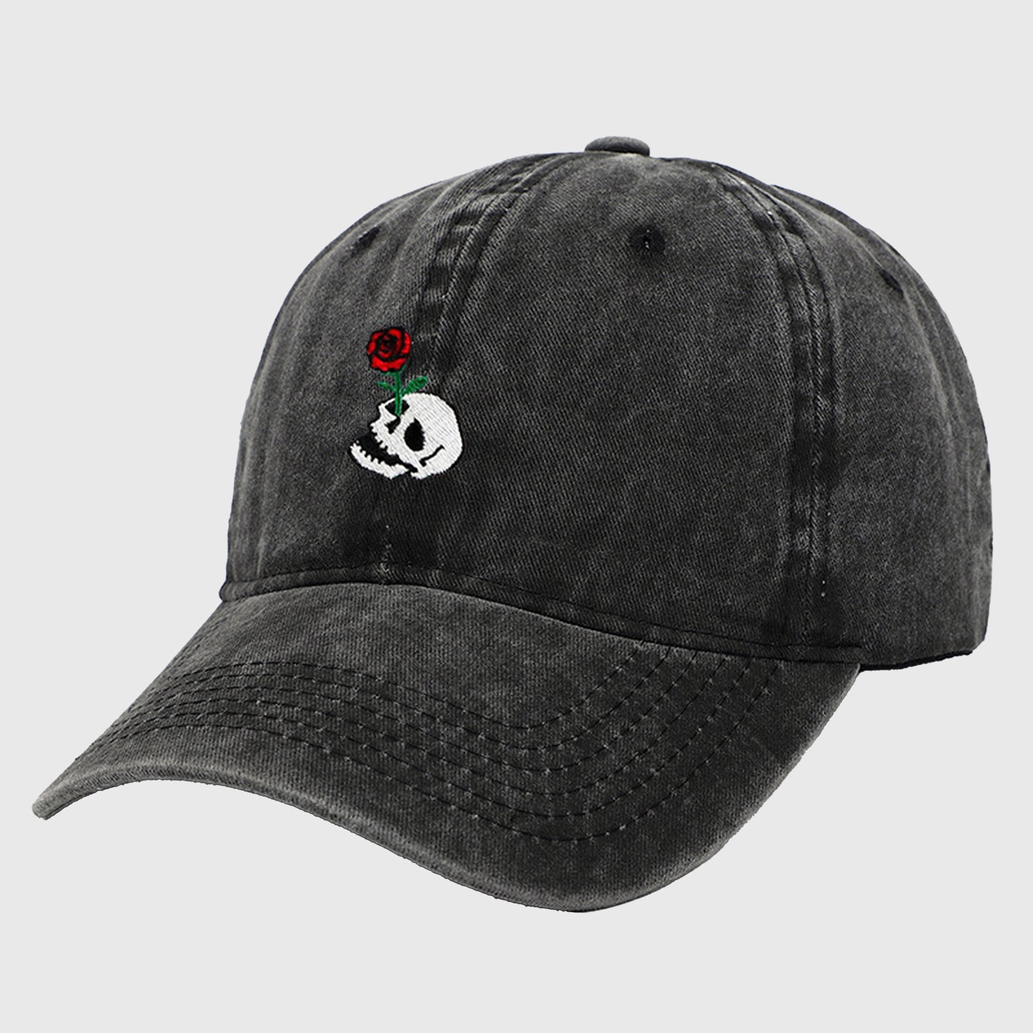 Anna-Kaci Women's Vintage Washed Baseball Cap with Skull and Rose Embroidery
