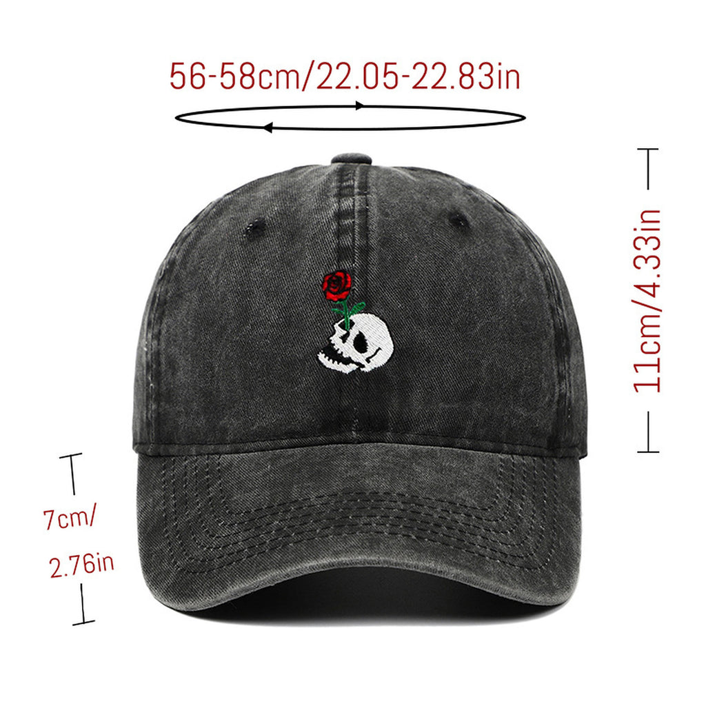 Anna-Kaci Women's Vintage Washed Baseball Cap with Skull and Rose Embroidery