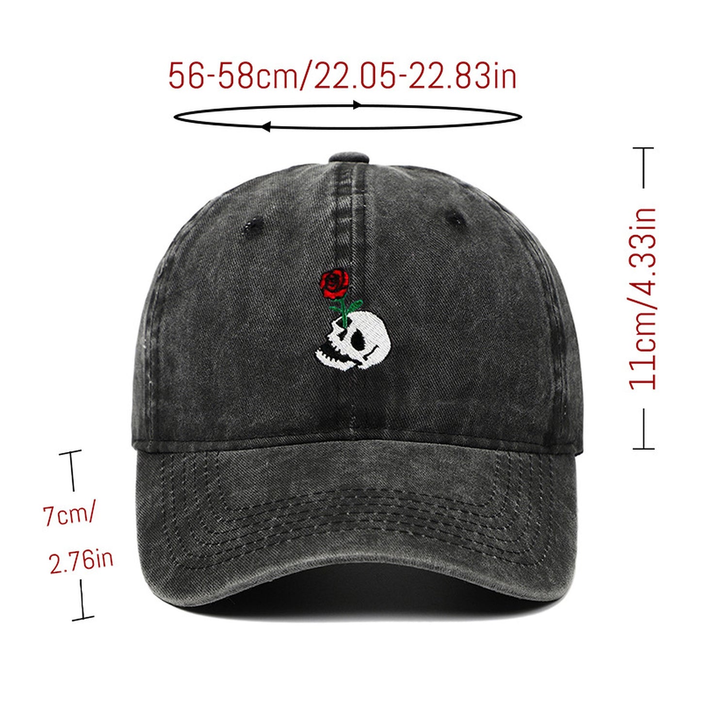 Anna-Kaci Women's Vintage Washed Baseball Cap with Skull and Rose Embroidery