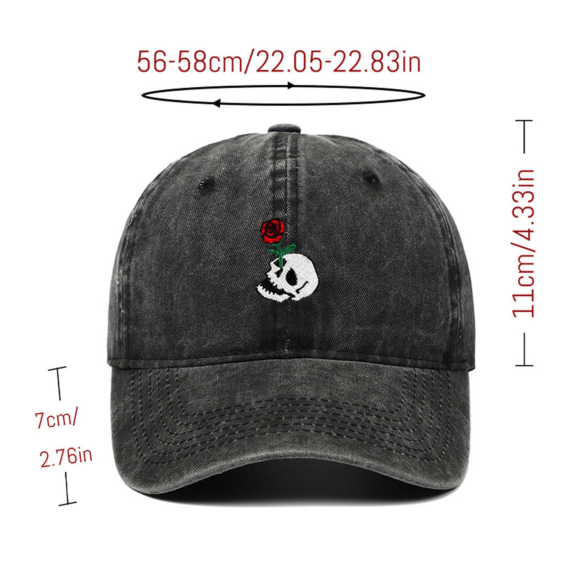 Anna-Kaci Women's Vintage Washed Baseball Cap with Skull and Rose Embroidery