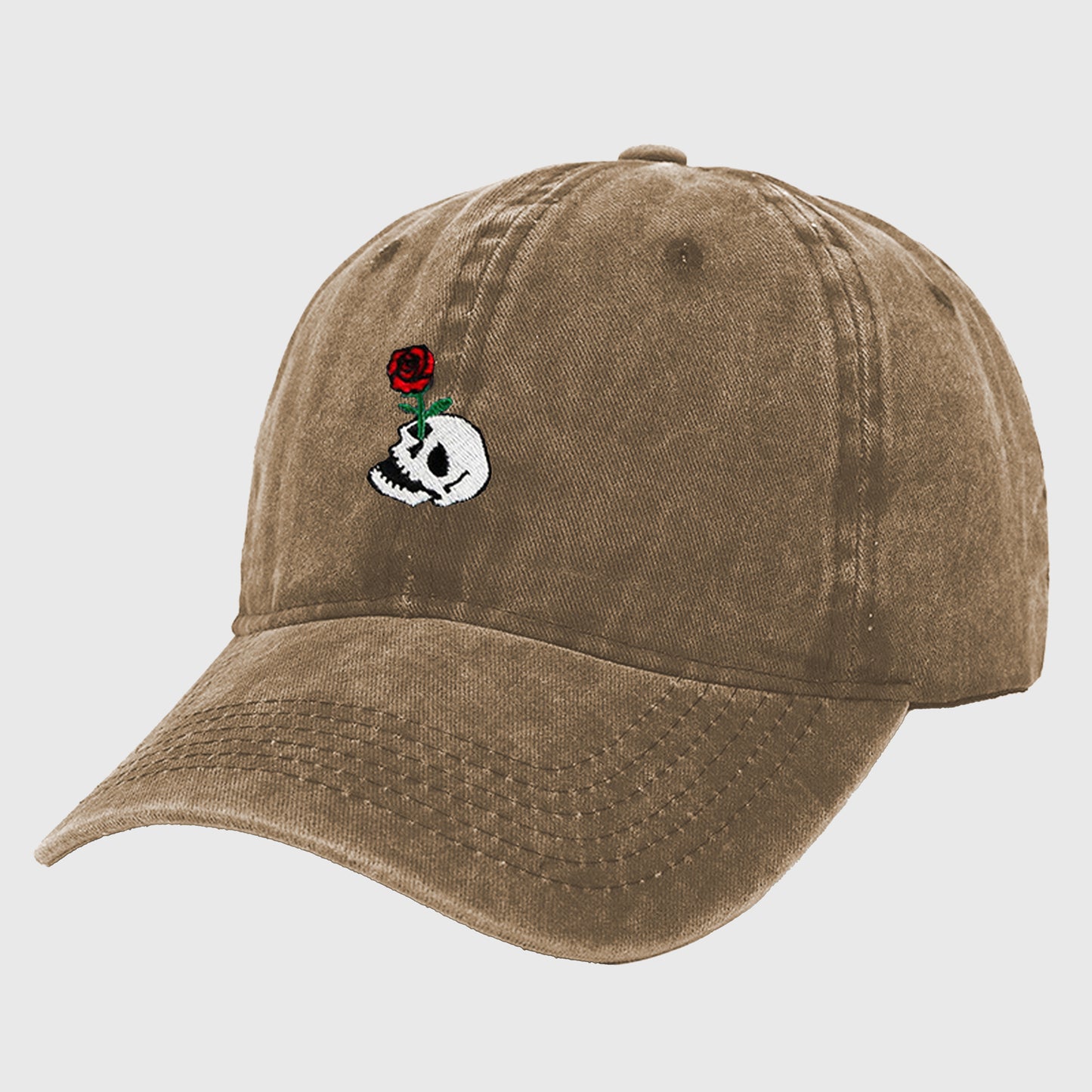 Anna-Kaci Women's Vintage Washed Baseball Cap with Skull and Rose Embroidery