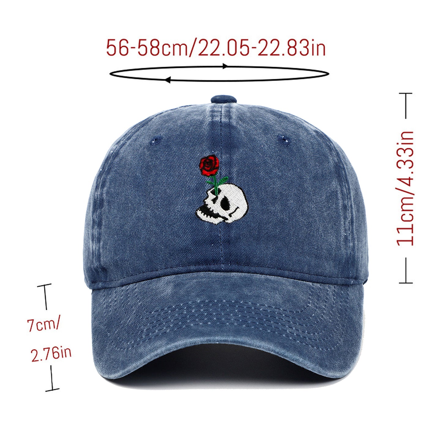 Anna-Kaci Women's Vintage Washed Baseball Cap with Skull and Rose Embroidery
