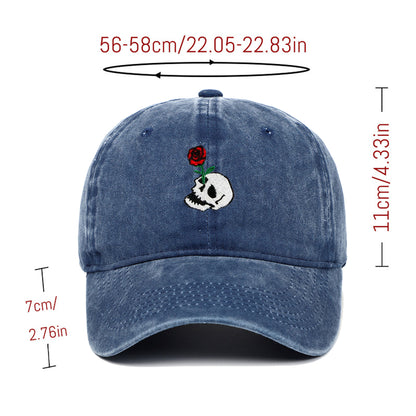 Anna-Kaci Women's Vintage Washed Baseball Cap with Skull and Rose Embroidery