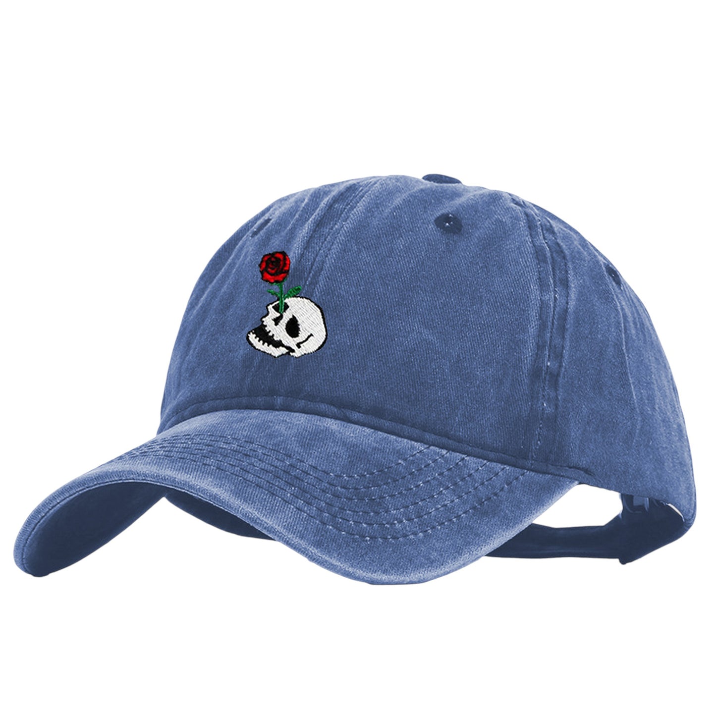 Anna-Kaci Women's Vintage Washed Baseball Cap with Skull and Rose Embroidery