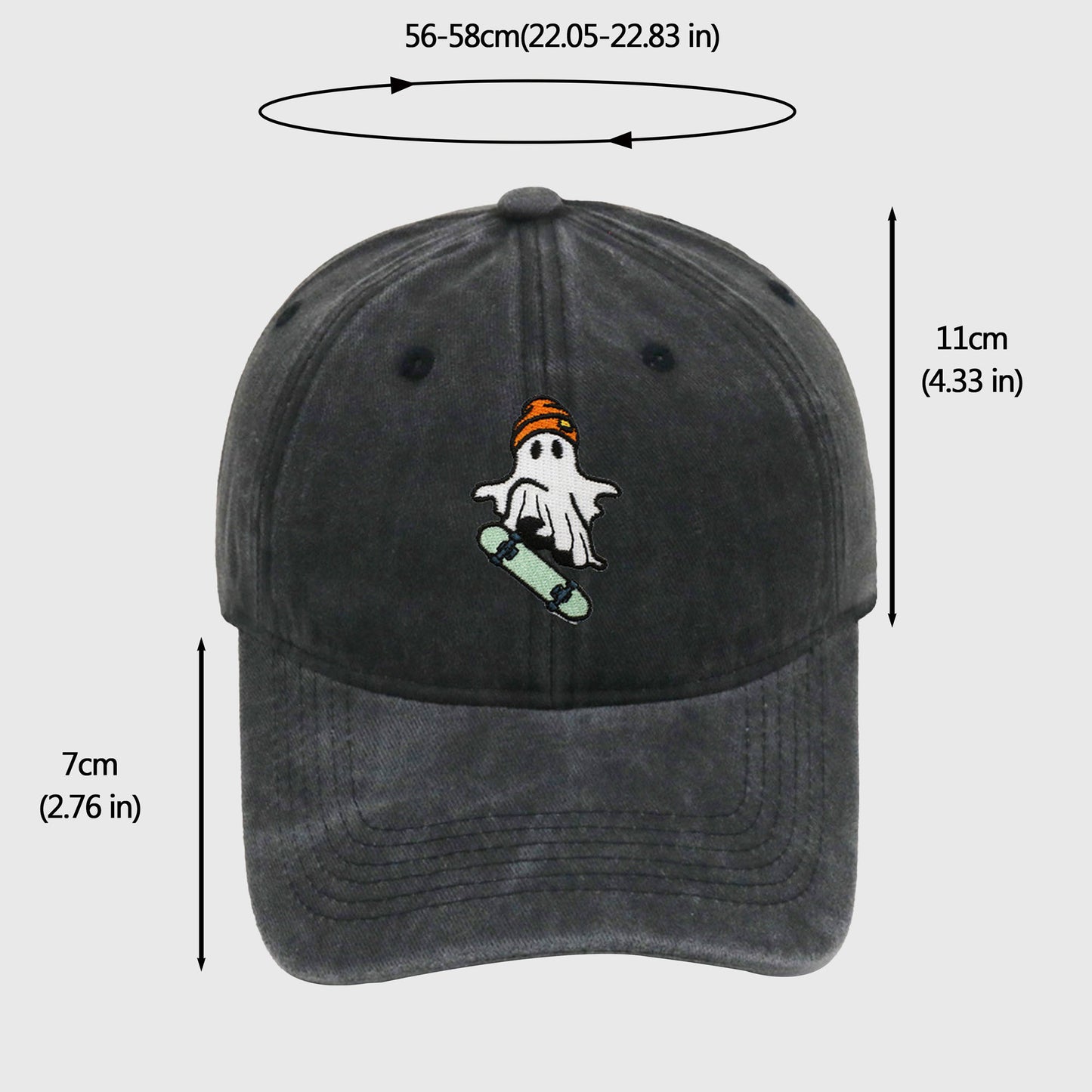 Anna-Kaci Women's Vintage Washed Baseball Cap with Skateboarding Ghost Embroidery