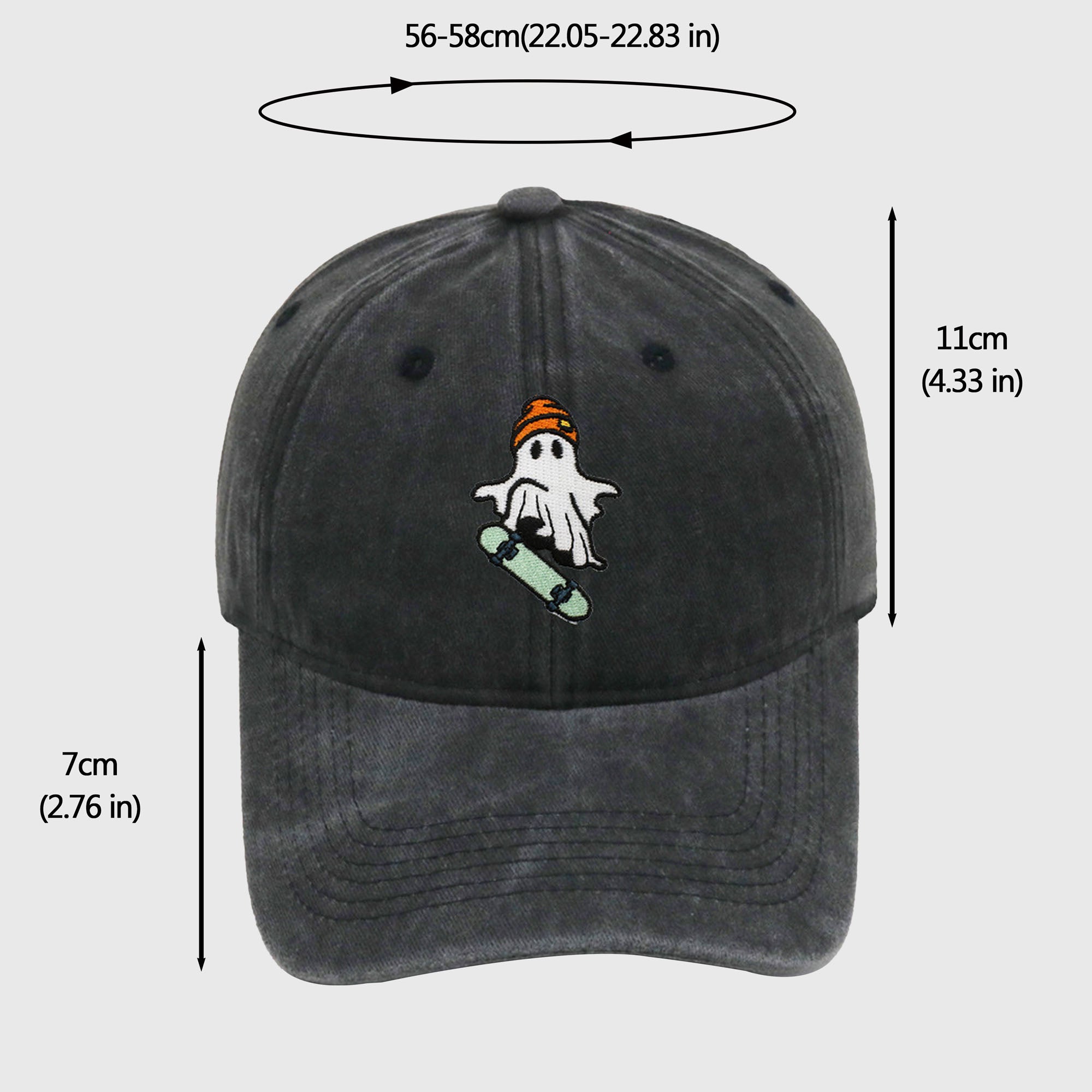 Anna-Kaci Women's Vintage Washed Baseball Cap with Skateboarding Ghost Embroidery