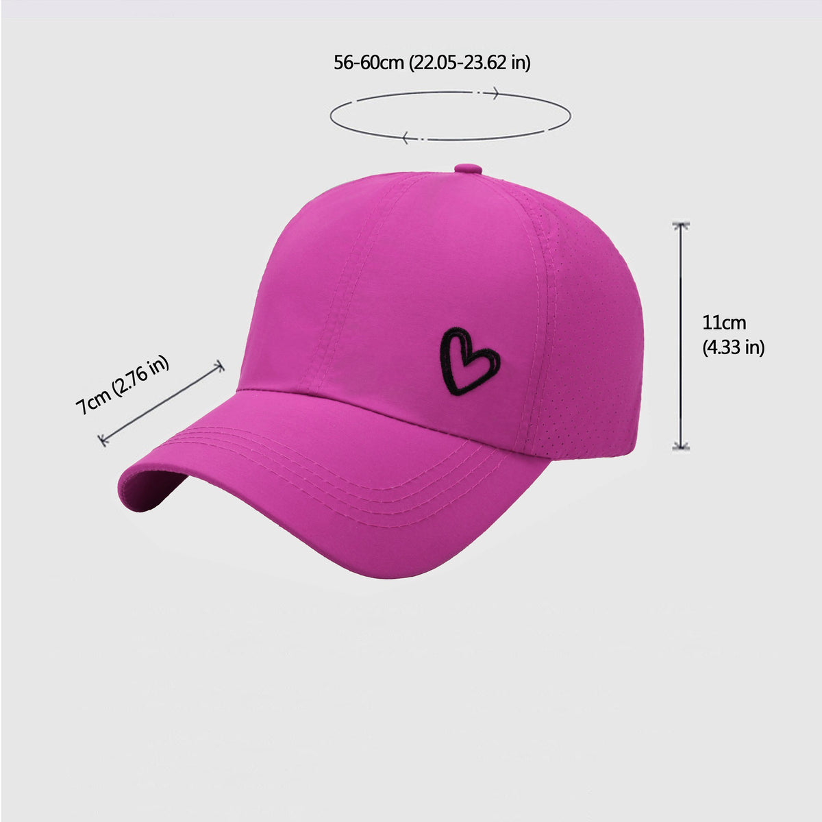 Women's Baseball Cap with Heart Embroidery - Breathable Criss - Cross Back Hat