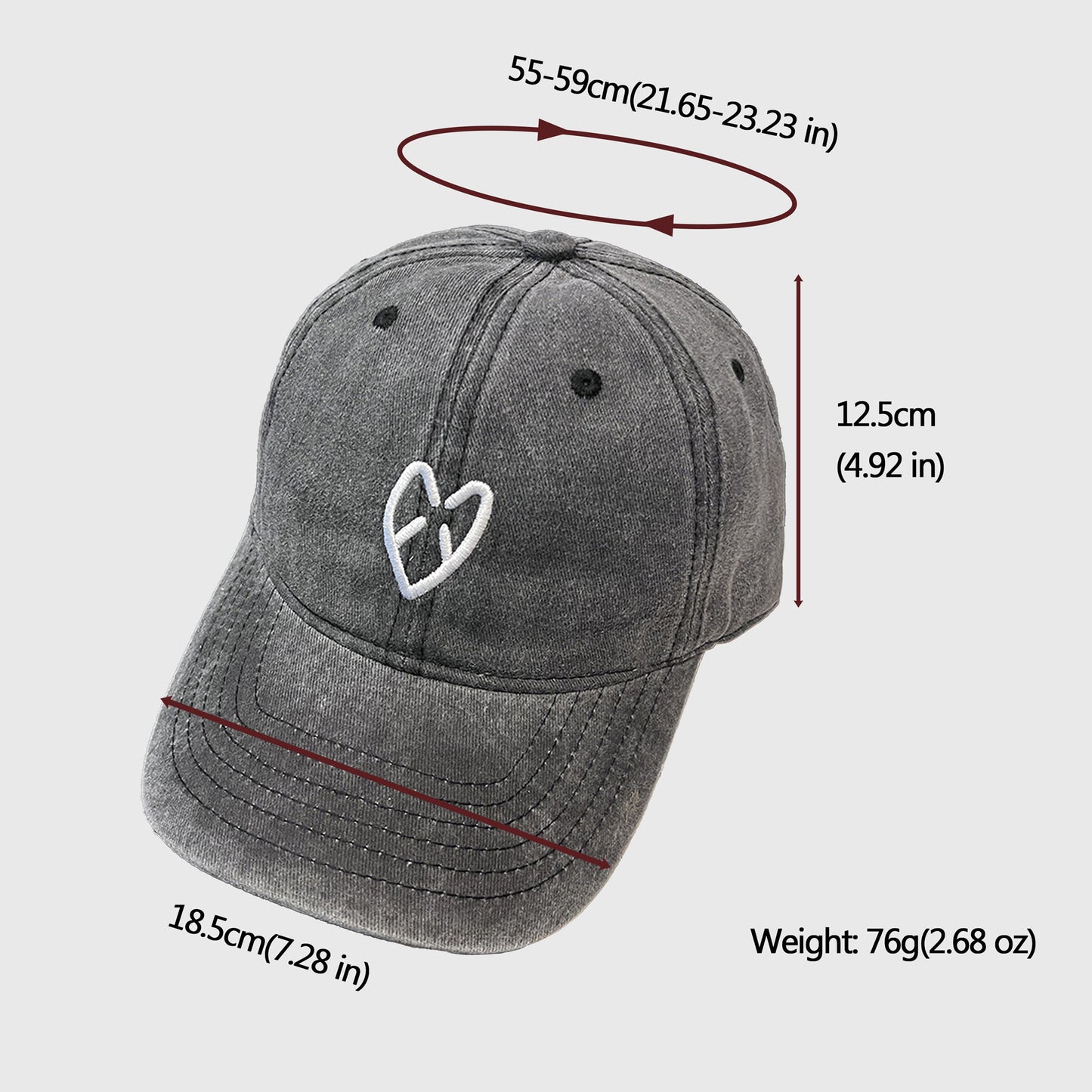 Anna-Kaci Women's Coral Vintage Washed Baseball Cap with Heart Embroidery