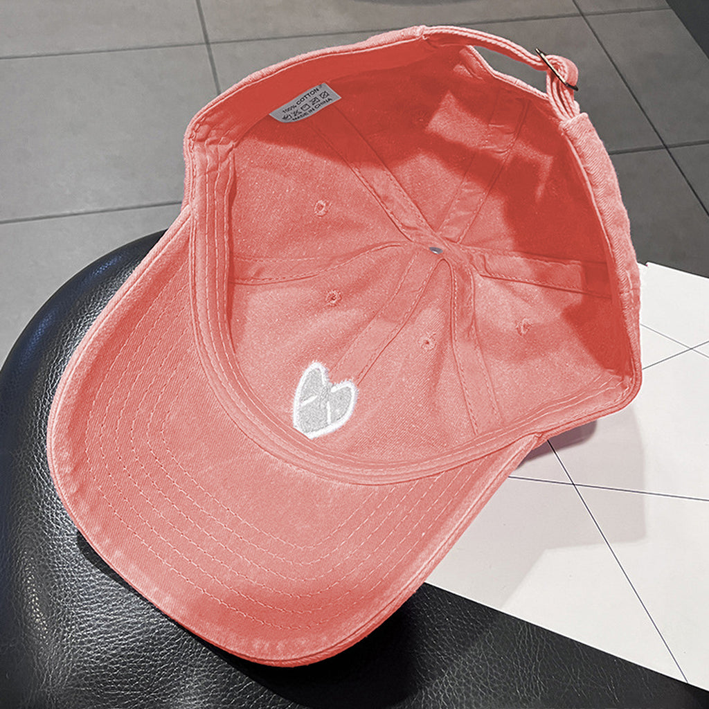 Anna-Kaci Women's Coral Vintage Washed Baseball Cap with Heart Embroidery