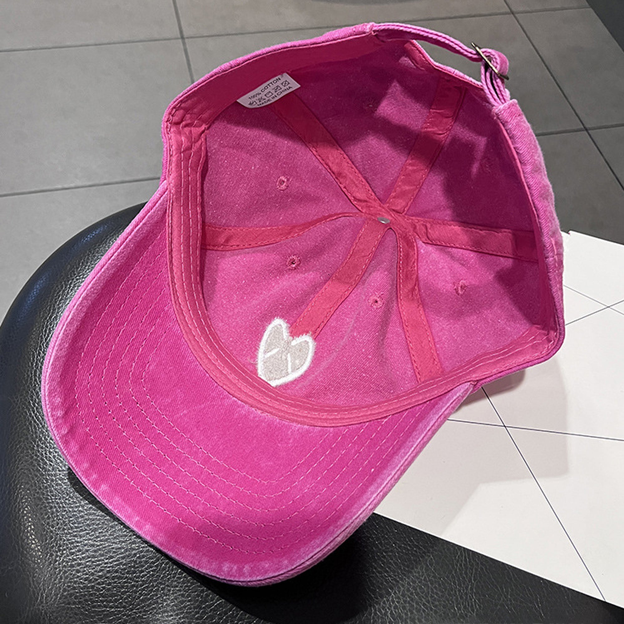 Anna-Kaci Women's Coral Vintage Washed Baseball Cap with Heart Embroidery