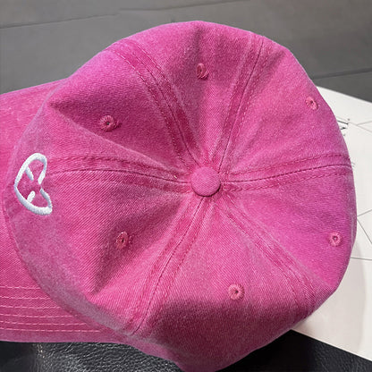 Anna-Kaci Women's Coral Vintage Washed Baseball Cap with Heart Embroidery