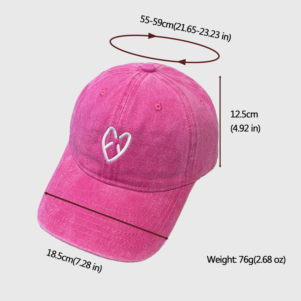 Anna-Kaci Women's Coral Vintage Washed Baseball Cap with Heart Embroidery