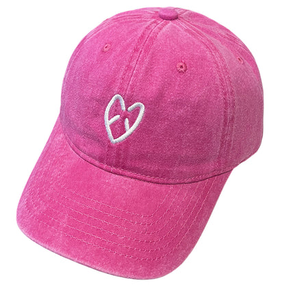 Anna-Kaci Women's Coral Vintage Washed Baseball Cap with Heart Embroidery