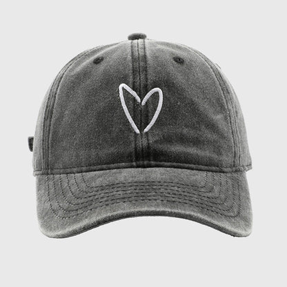 Anna-Kaci Women's Vintage Washed Baseball Cap with Heart Embroidery
