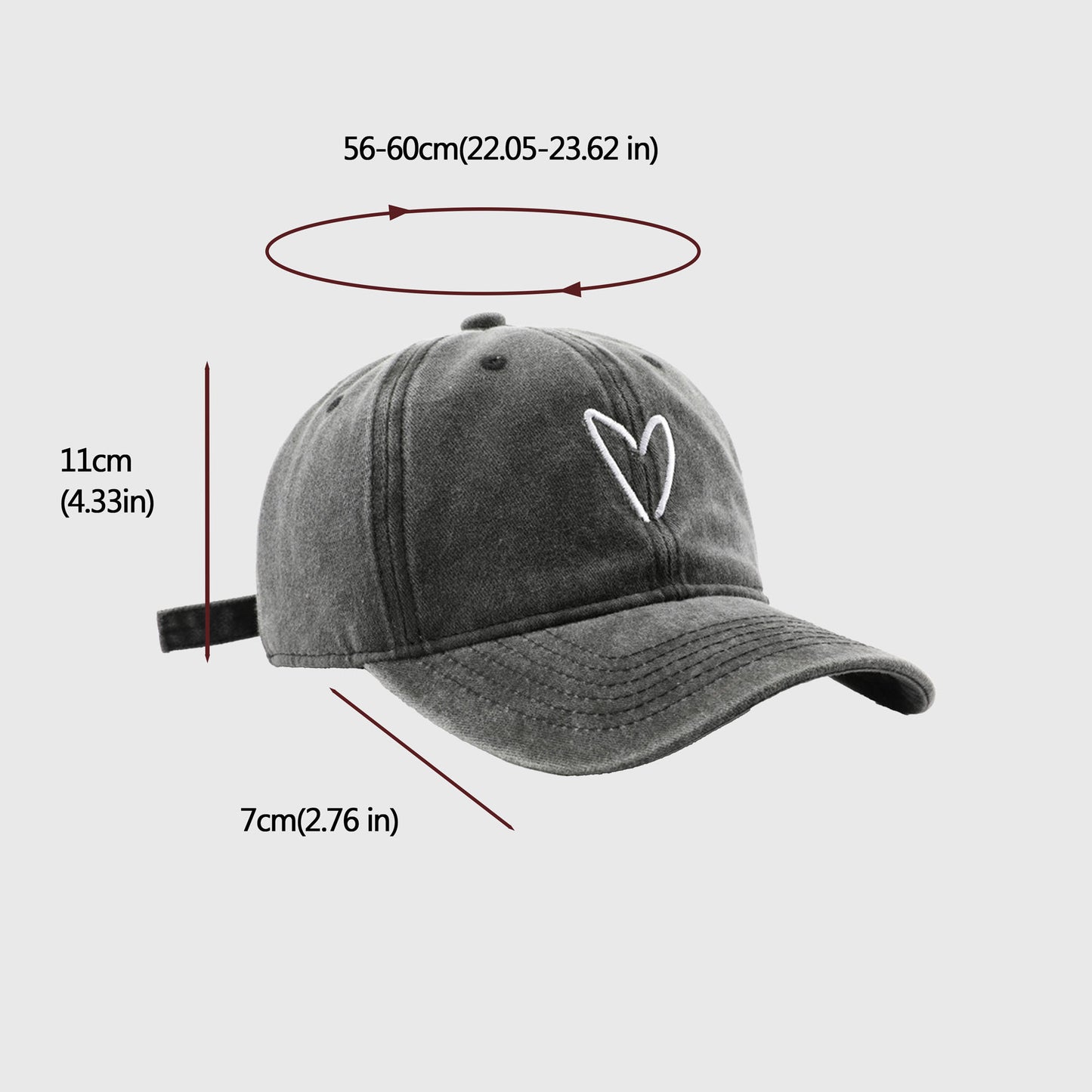 Anna-Kaci Women's Vintage Washed Baseball Cap with Heart Embroidery