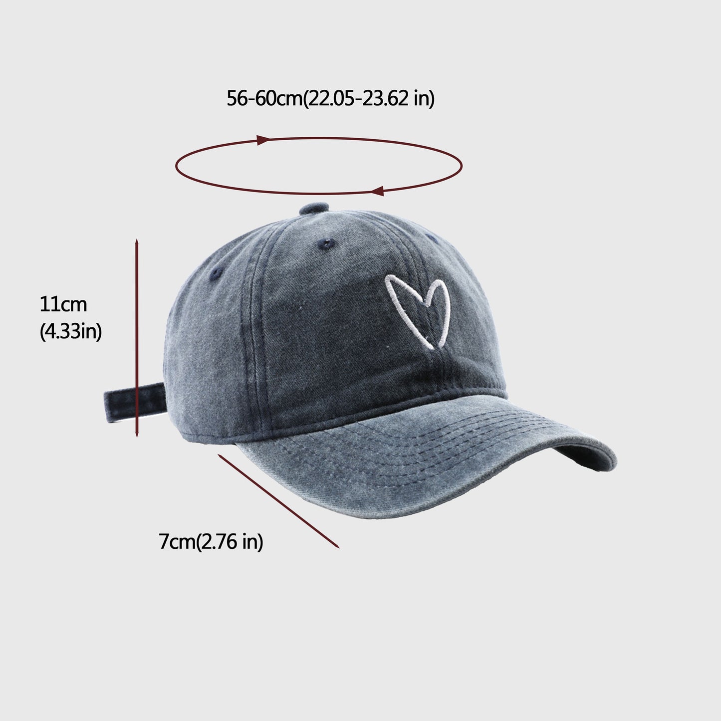 Anna-Kaci Women's Vintage Washed Baseball Cap with Heart Embroidery