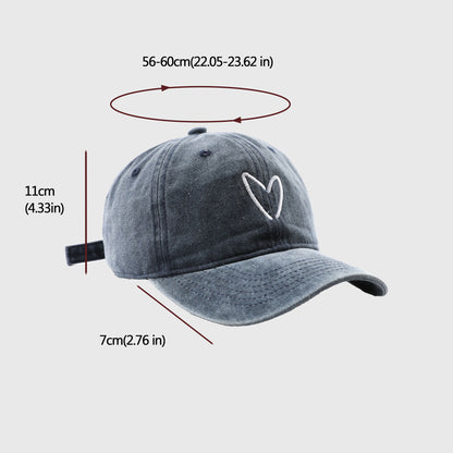 Anna-Kaci Women's Vintage Washed Baseball Cap with Heart Embroidery
