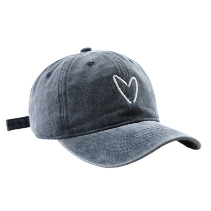 Anna-Kaci Women's Vintage Washed Baseball Cap with Heart Embroidery