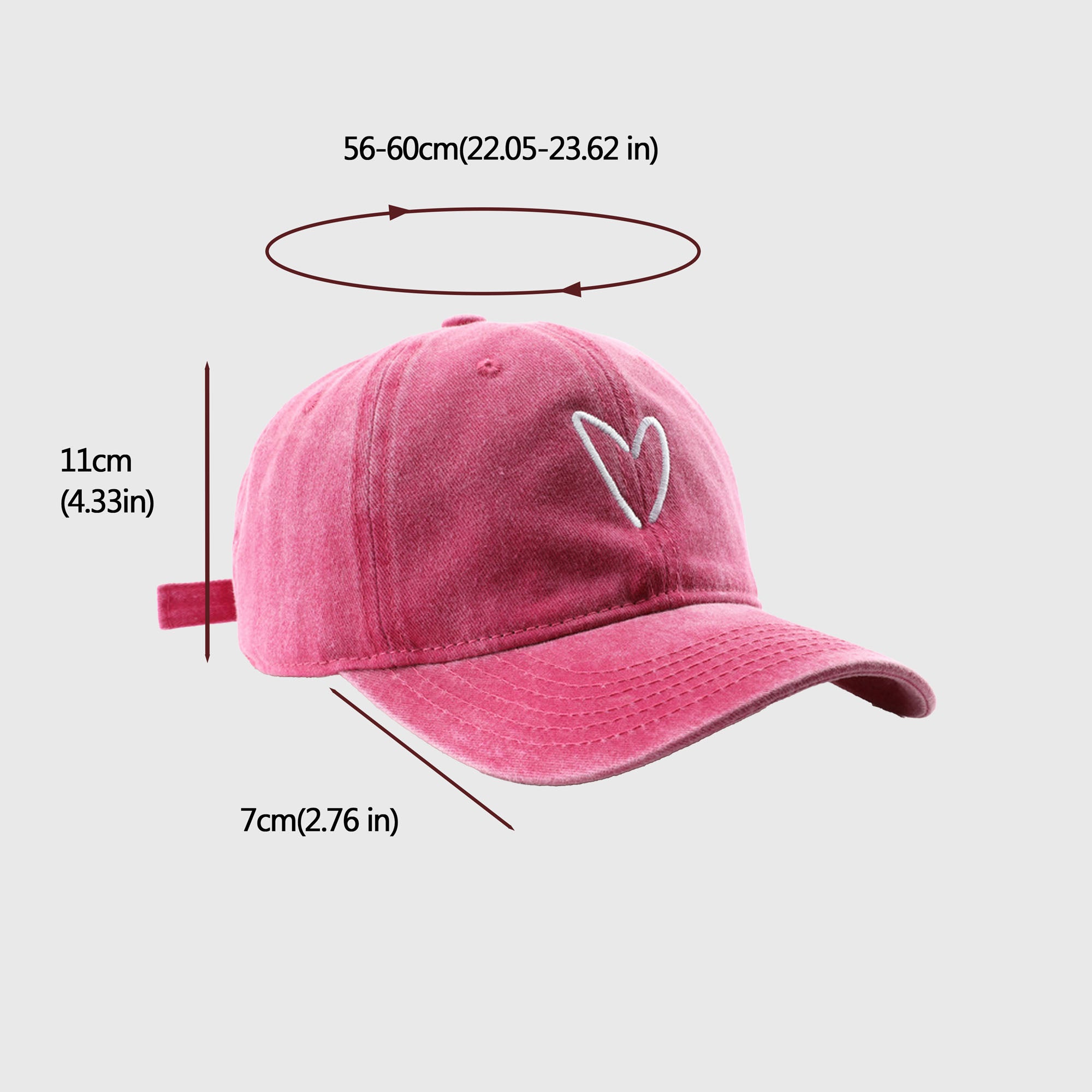 Anna-Kaci Women's Vintage Washed Baseball Cap with Heart Embroidery