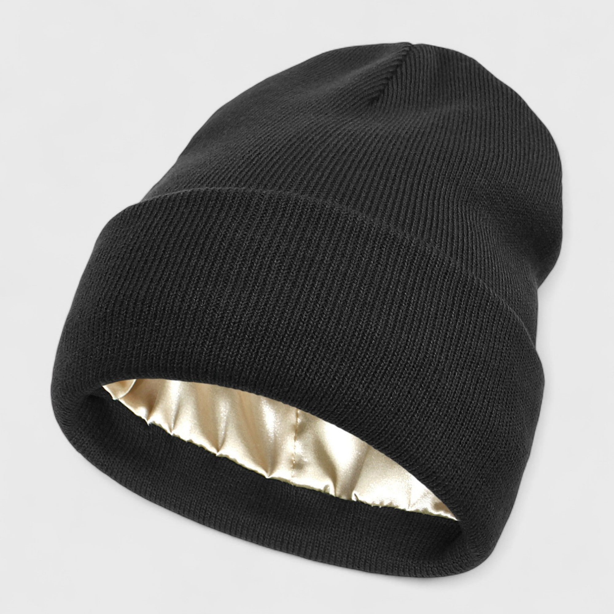 Anna-Kaci Women's Satin Lined Knit Beanie Hat with Folded Cuff for Hair Protection
