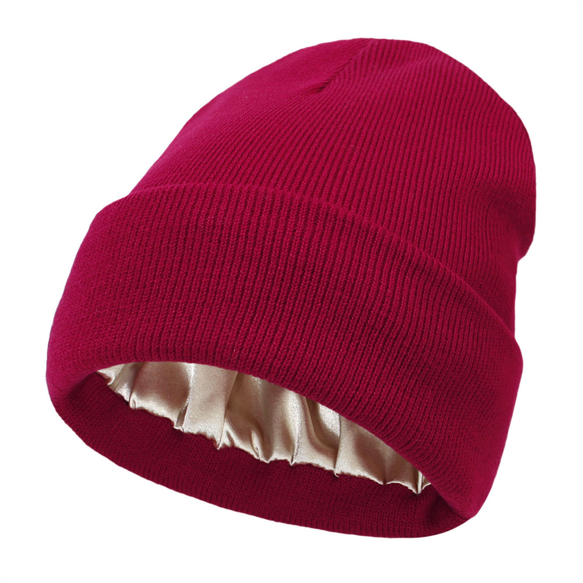 Anna-Kaci Women's Satin Lined Knit Beanie Hat with Folded Cuff for Hair Protection