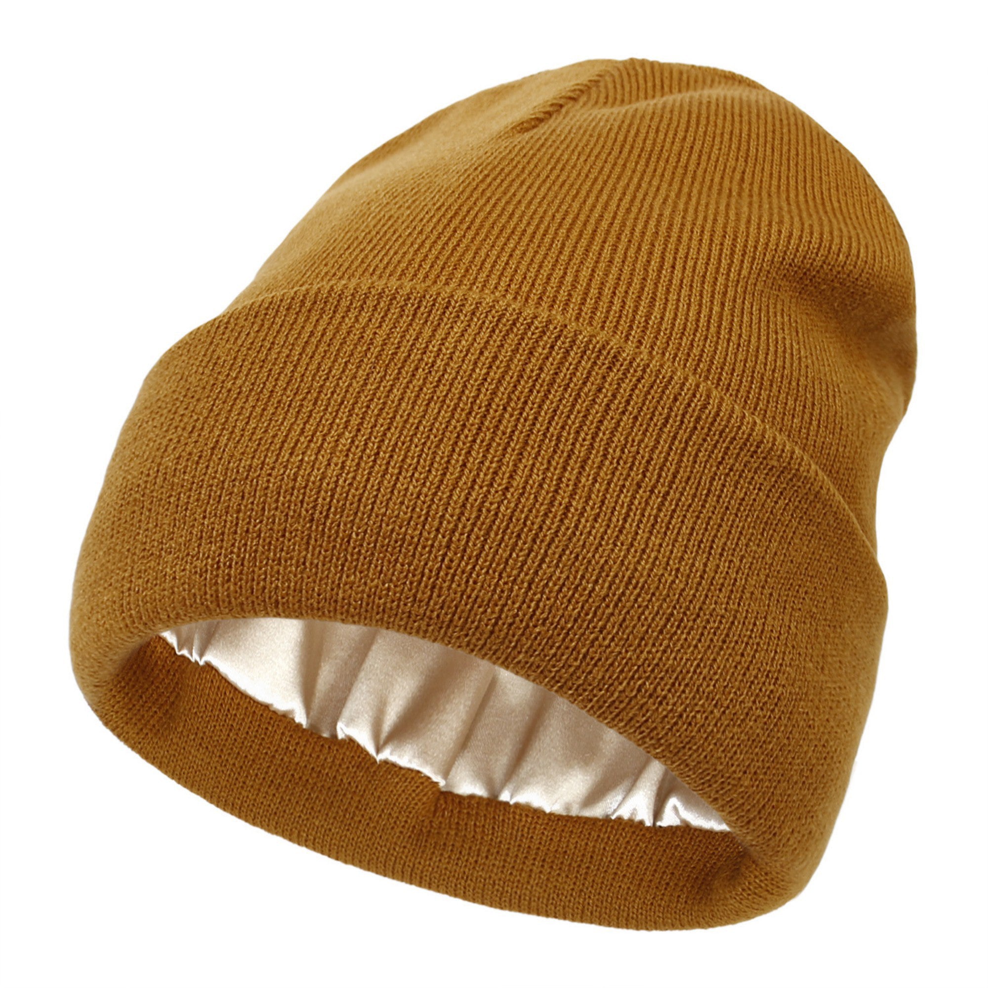 Anna-Kaci Women's Satin Lined Knit Beanie Hat with Folded Cuff for Hair Protection