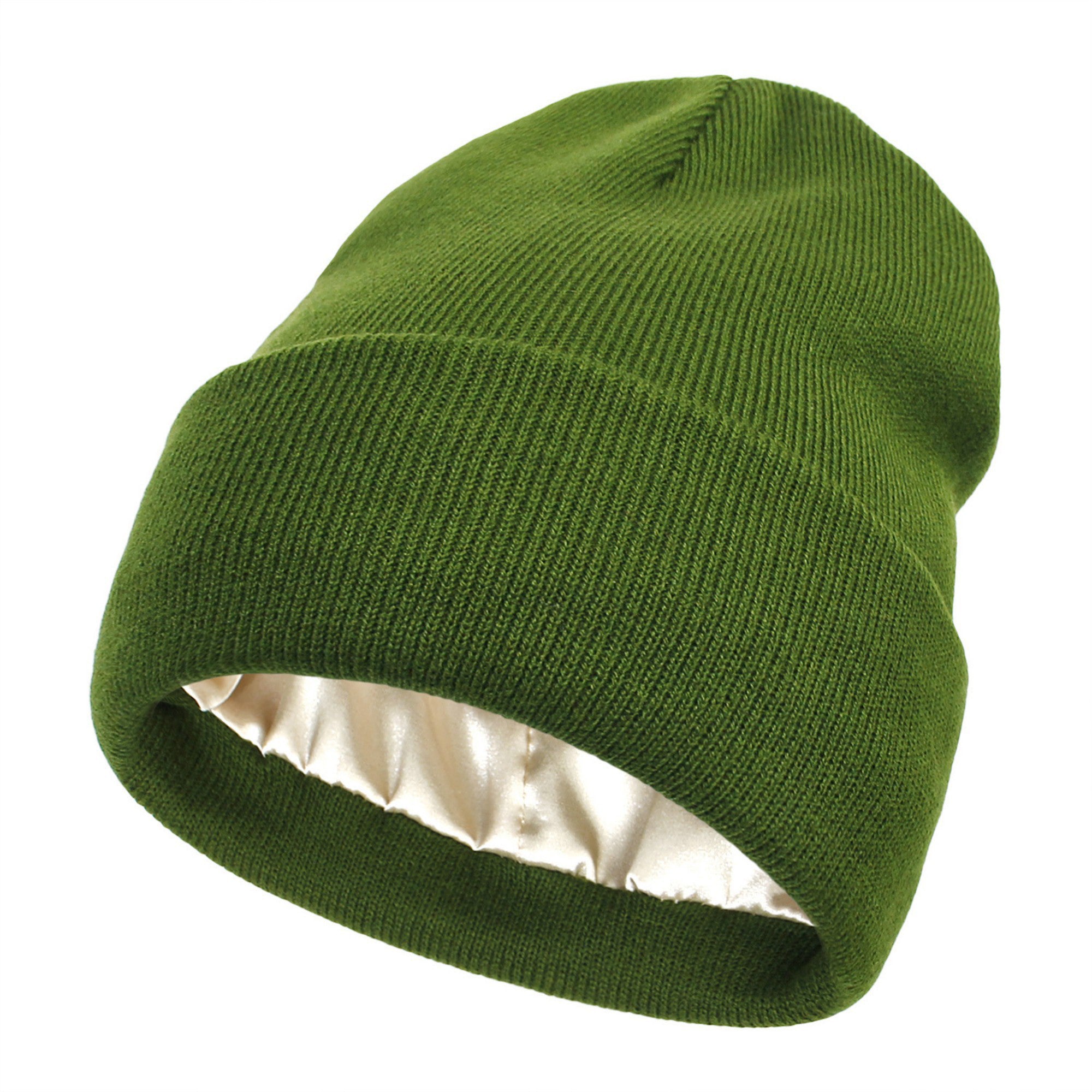 Anna-Kaci Women's Satin Lined Knit Beanie Hat with Folded Cuff for Hair Protection