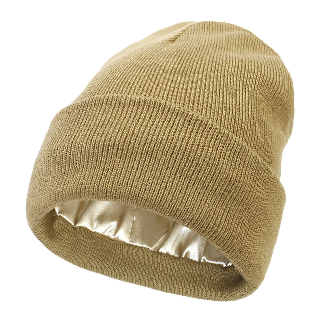 Anna-Kaci Women's Satin Lined Knit Beanie Hat with Folded Cuff for Hair Protection