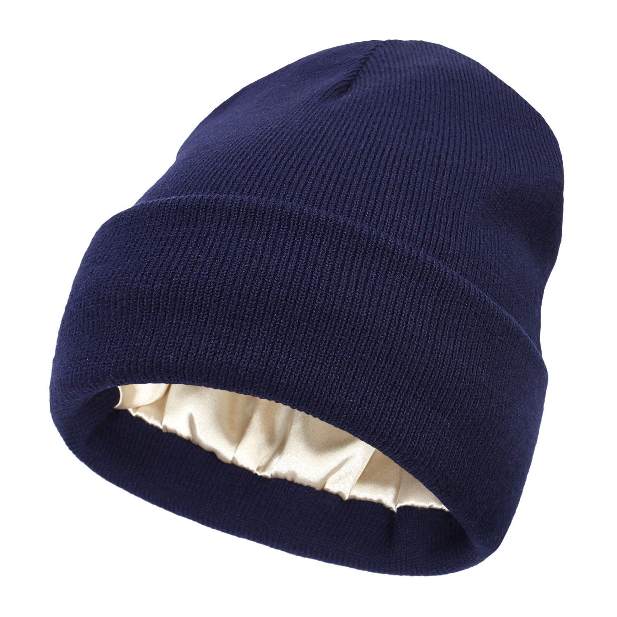 Anna-Kaci Women's Satin Lined Knit Beanie Hat with Folded Cuff for Hair Protection
