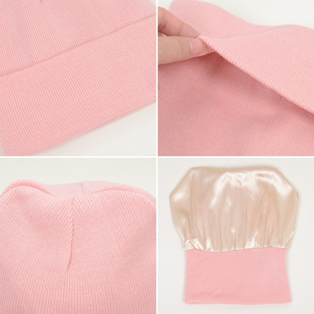 Anna-Kaci Women's Satin Lined Knit Beanie Hat with Folded Cuff for Hair Protection