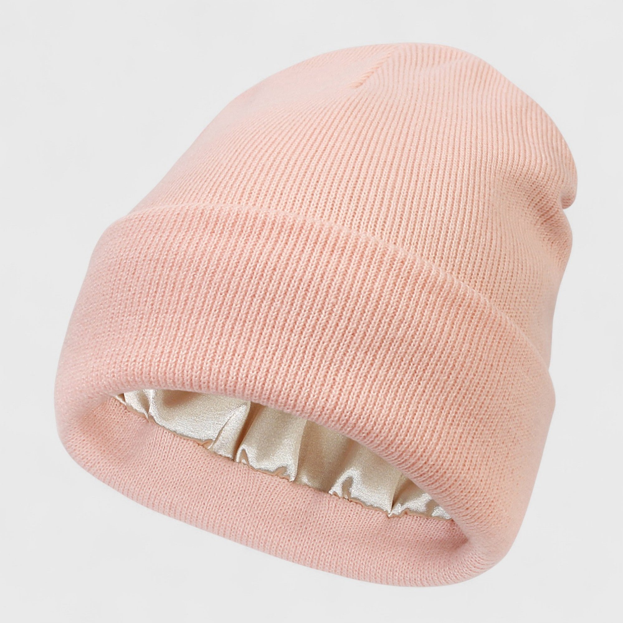 Anna-Kaci Women's Satin Lined Knit Beanie Hat with Folded Cuff for Hair Protection