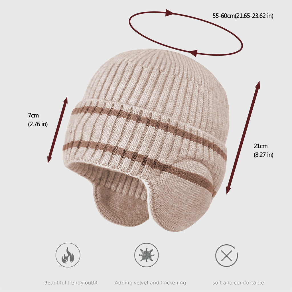 Anna-Kaci Women's Striped Knit Beanie with Ear Flaps - Winter Warm Hat