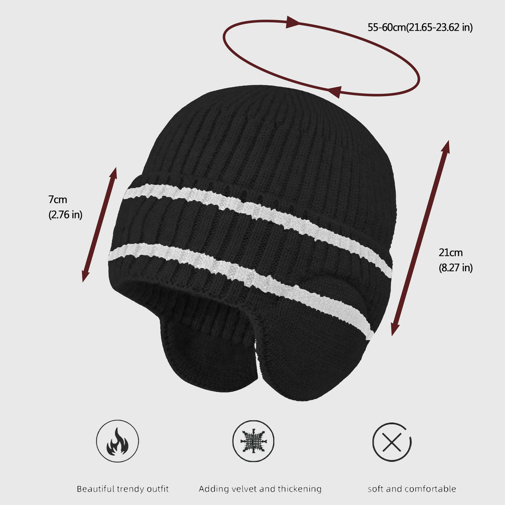 Anna-Kaci Women's Striped Knit Beanie with Ear Flaps - Winter Warm Hat