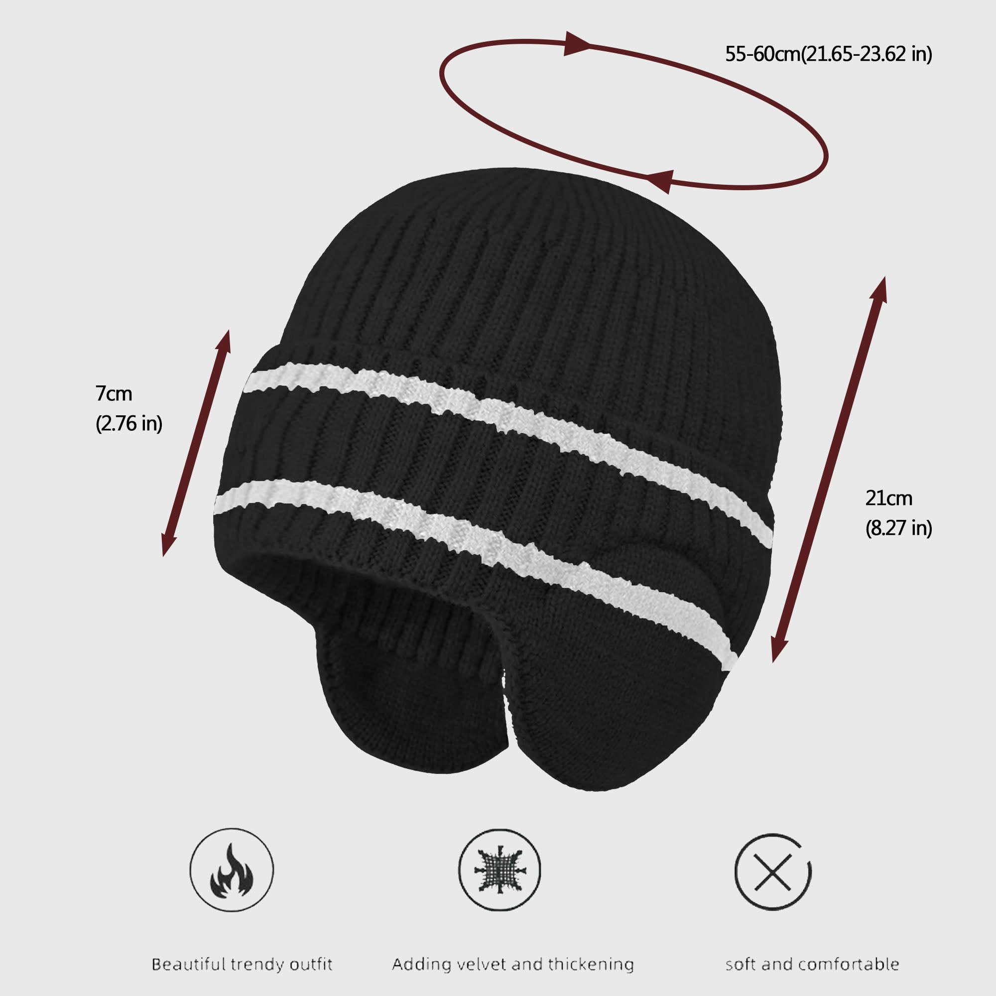 Anna-Kaci Women's Striped Knit Beanie with Ear Flaps - Winter Warm Hat