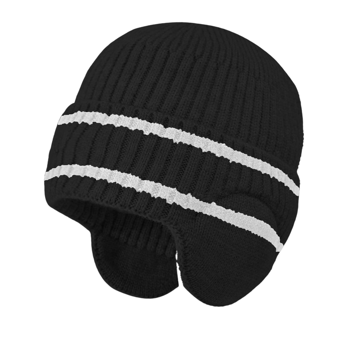 Anna-Kaci Women's Striped Knit Beanie with Ear Flaps - Winter Warm Hat