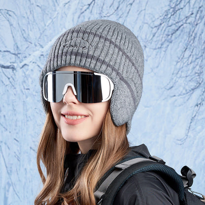 Anna-Kaci Women's Striped Knit Beanie with Ear Flaps - Winter Warm Hat