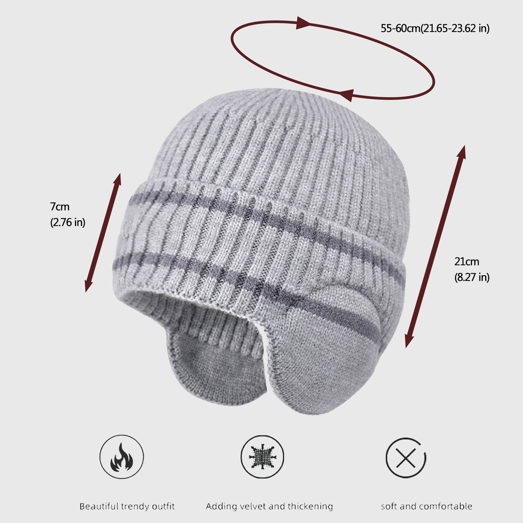 Anna-Kaci Women's Striped Knit Beanie with Ear Flaps - Winter Warm Hat