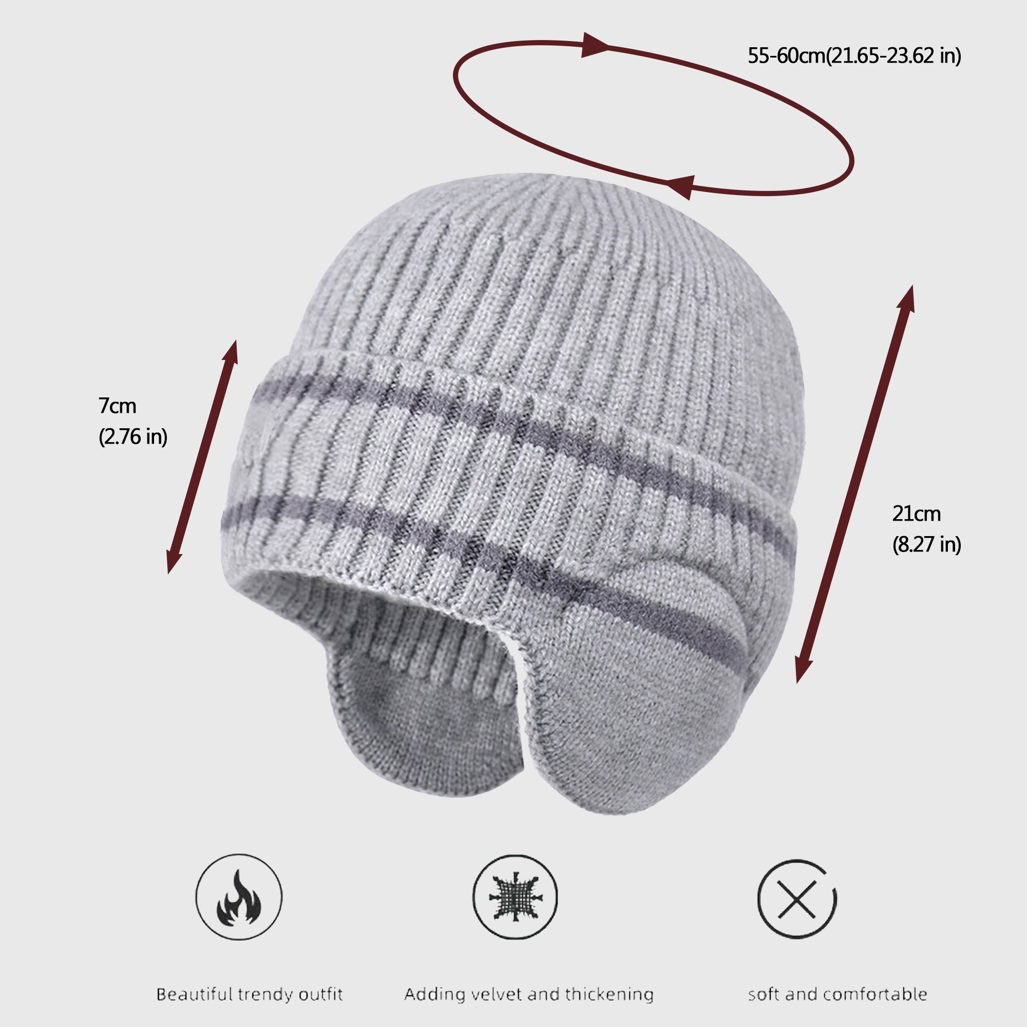 Anna-Kaci Women's Striped Knit Beanie with Ear Flaps - Winter Warm Hat